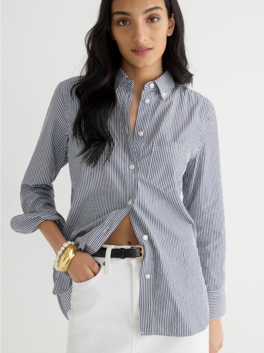 J.Crew 100% Cotton Navy Striped Button
Down Shirt Size 12